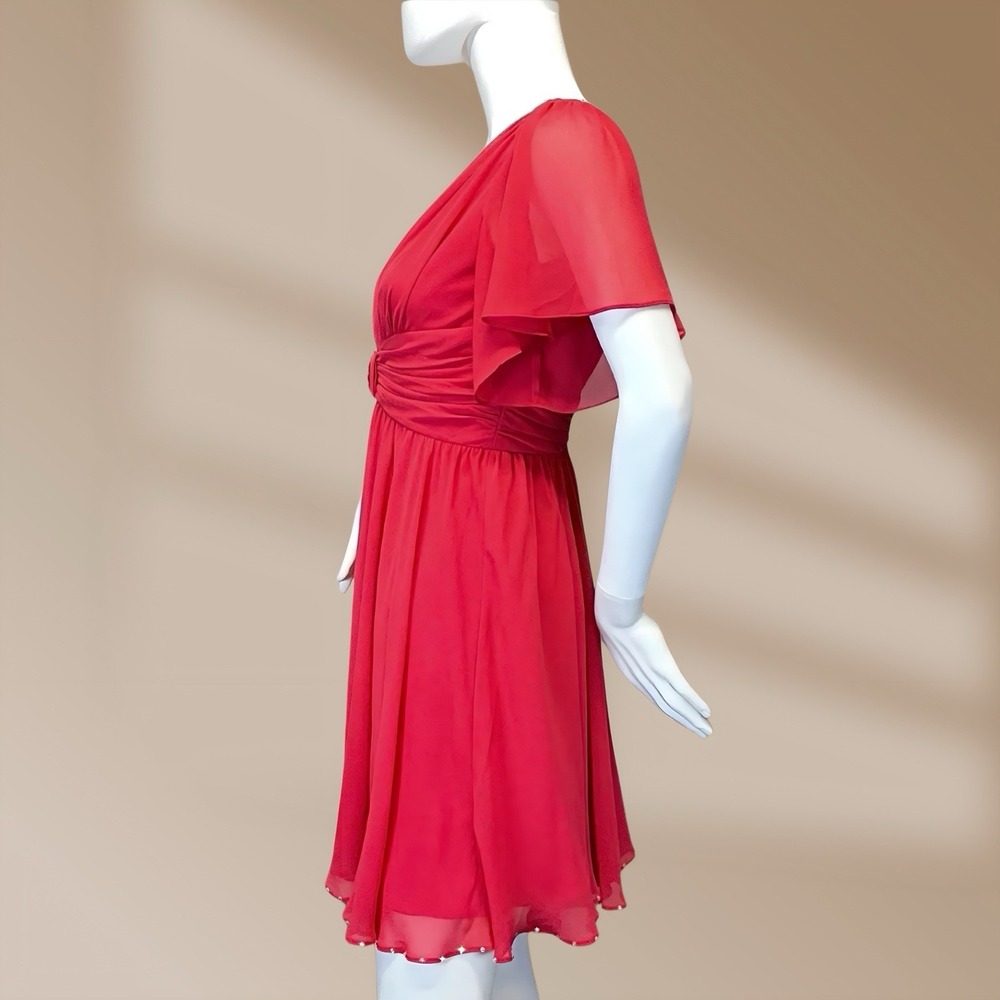Suzi Chin Crystal Embellished Women's Size 4 Red Chiffon Formal Party Holiday - Picture 4 of 5